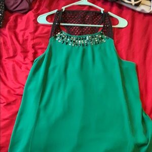 Green tank top with gems on neckline